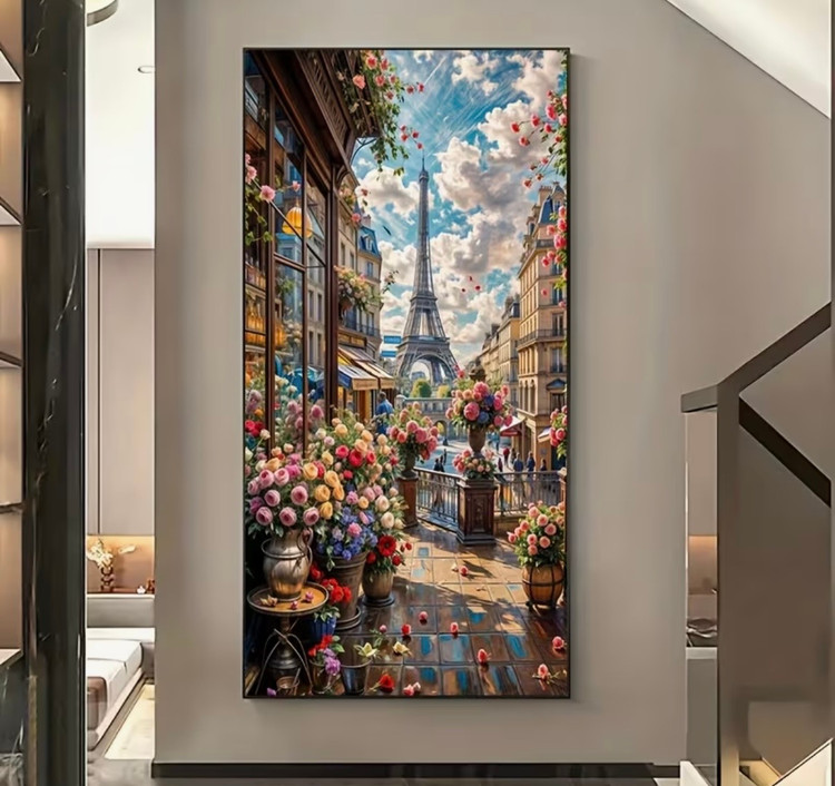 نقاشی الماسی روی بوم طرح خیابون پاریس سایز 50*40
