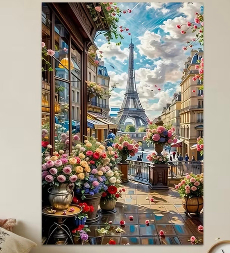 نقاشی الماسی روی بوم طرح خیابون پاریس سایز 50*40
