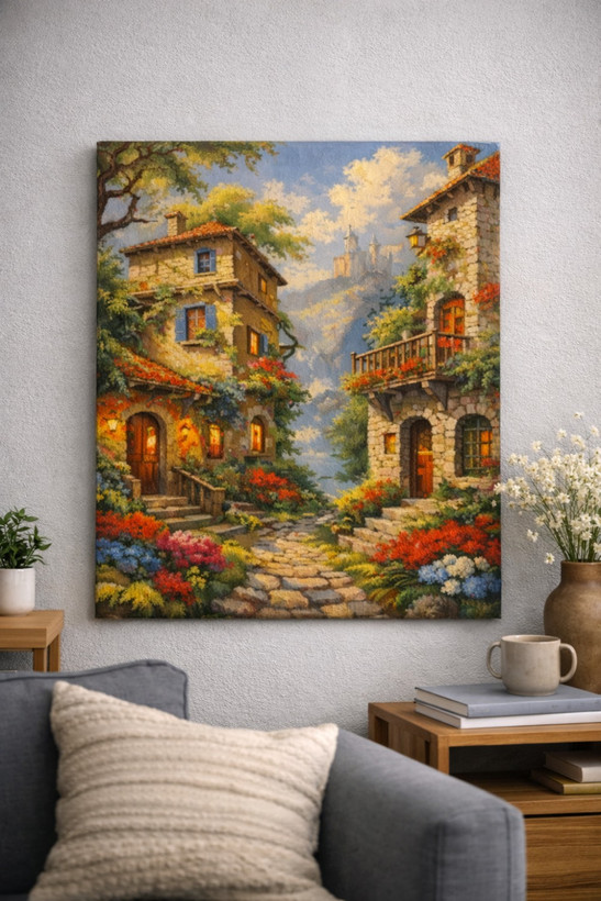 نقاشی الماسی روی بوم طرح خونه درختی سایز 50*40