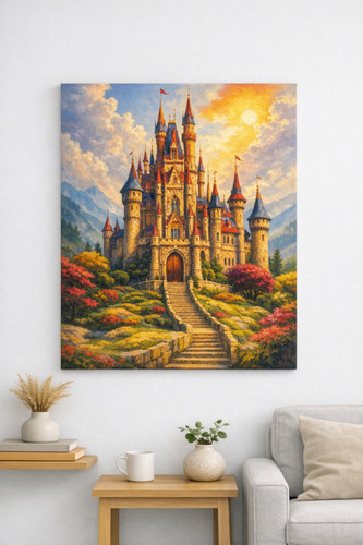 نقاشی الماسی روی بوم طرح قلعه سایز 50*40