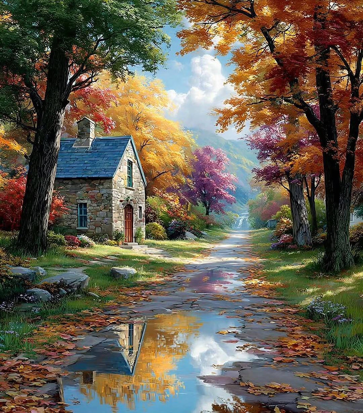 نقاشی الماسی با الماس مربع طرح پاییز سایز 50*50