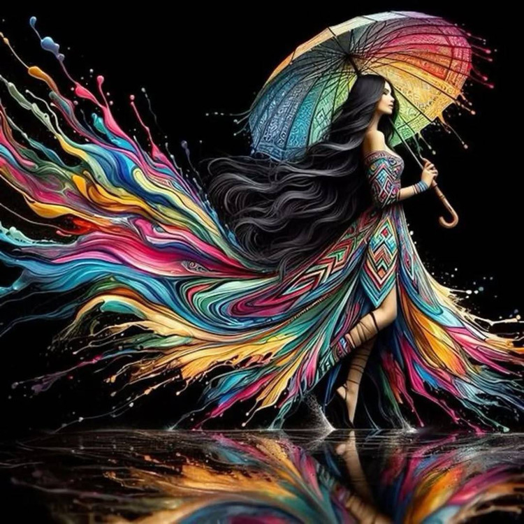 نقاشی الماسی با الماس مربع طرح دختر چتری سایز 50*50