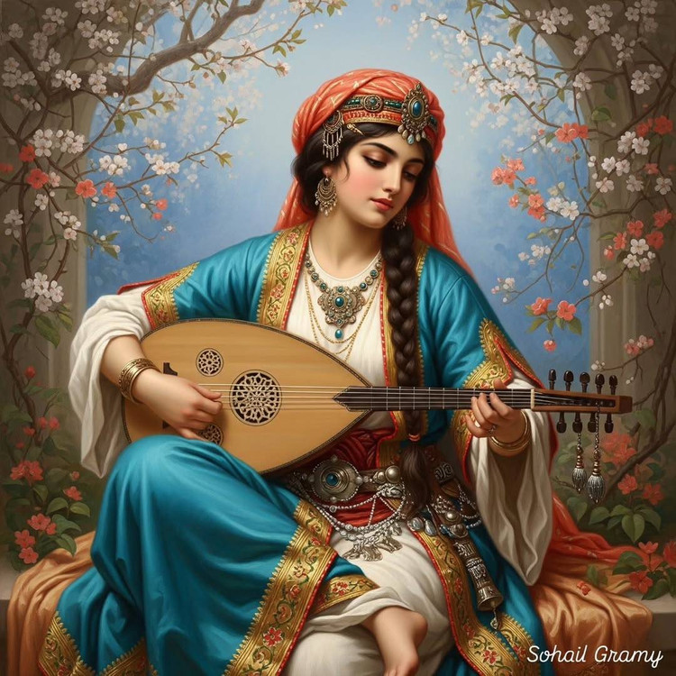 نقاشی الماسی با الماس مربع طرح دختر نوازنده2 سایز 50*50
