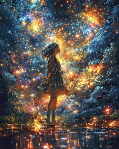 نقاشی الماسی با الماس مربع طرح دختر نور سایز 60*50