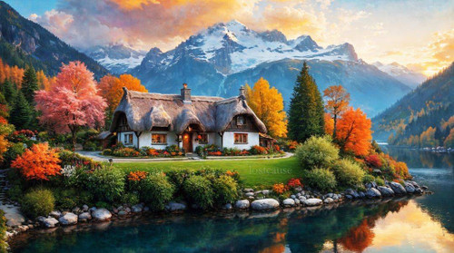 نقاشی الماسی با الماس مربع طرح خونه رویایی سایز 90*50