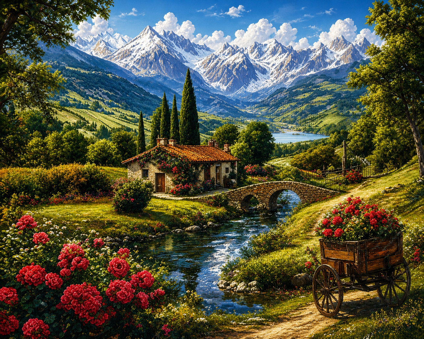 نقاشی الماسی روی بوم طرح کلبه جنگلی  سایز 50*40