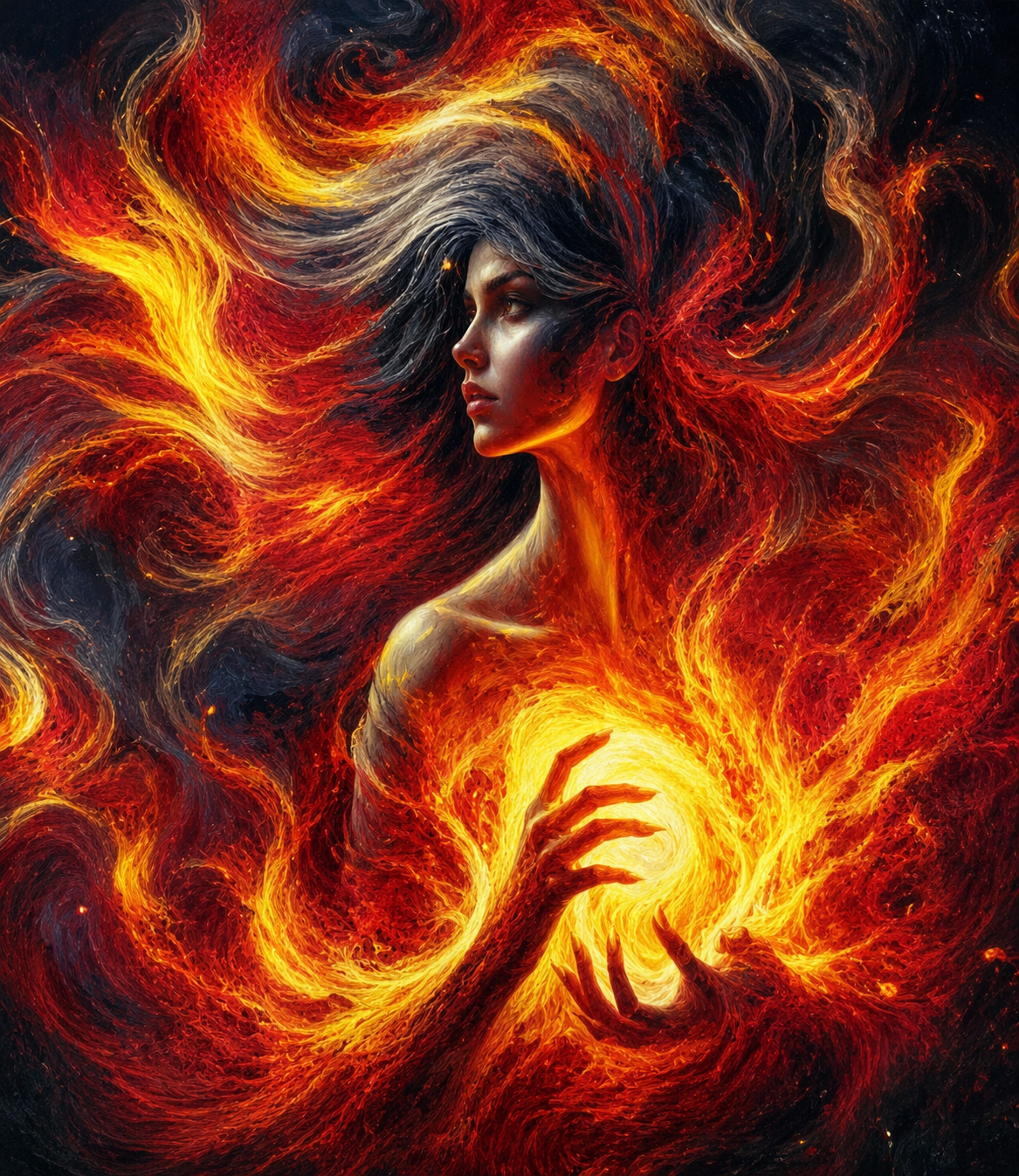 نقاشی الماسی روی بوم طرح بانوی آتشین سایز 50*40