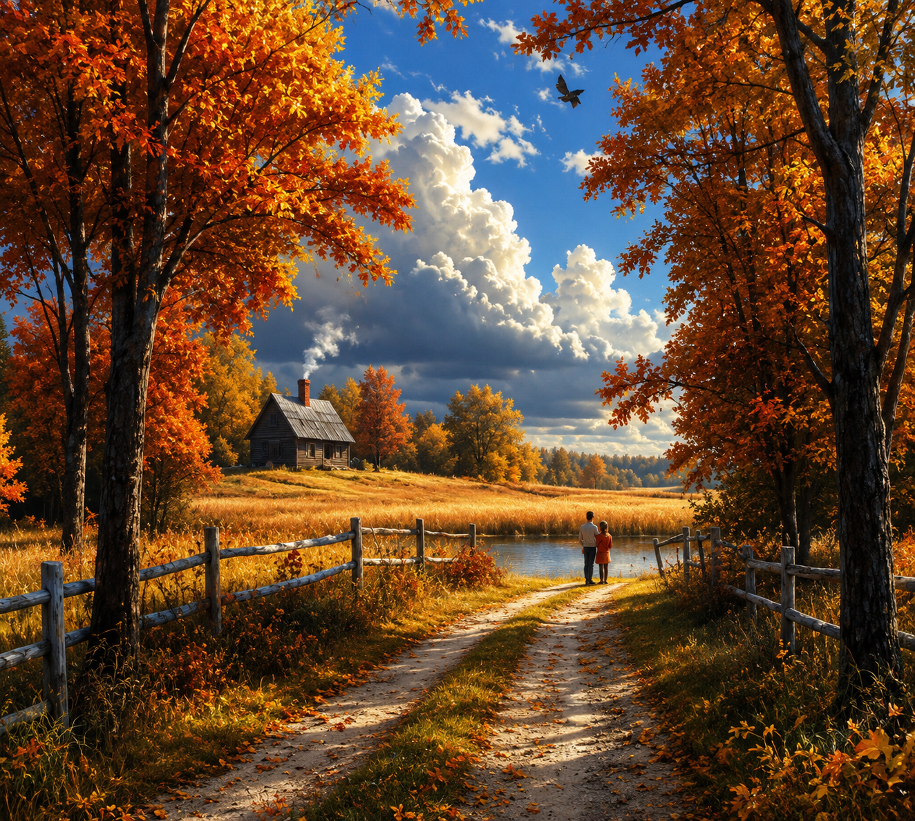 نقاشی الماسی طرح پاییز سایز ۵۰*۴۰