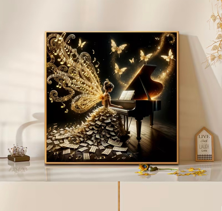 نقاشی الماسی طرح بانوی موسیقی سایز ۴۰٭۴۰