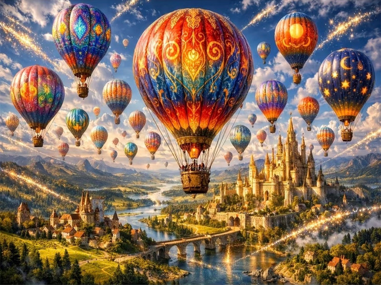 نقاشی الماسی طرح سرزمین بالن ها سایز 50*40