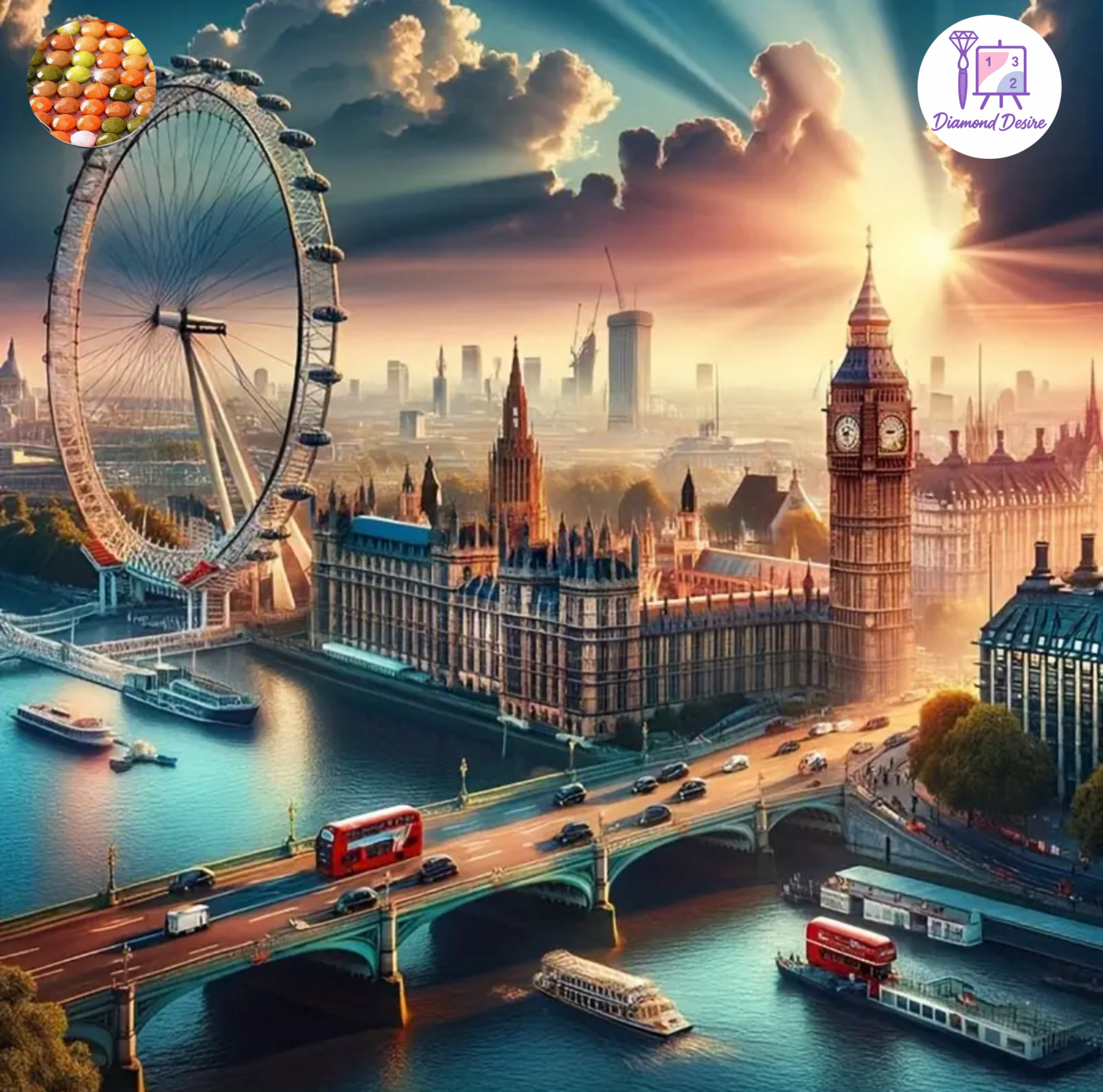 نقاشی الماسی طرح چشم لندن 40*40