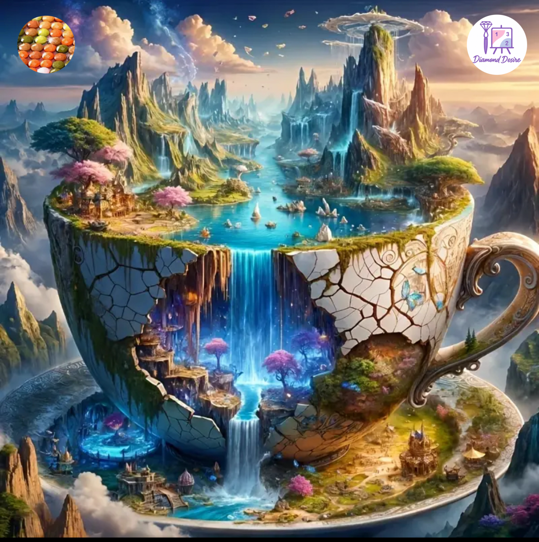نقاشی الماسی طرح فنجون 40*40
