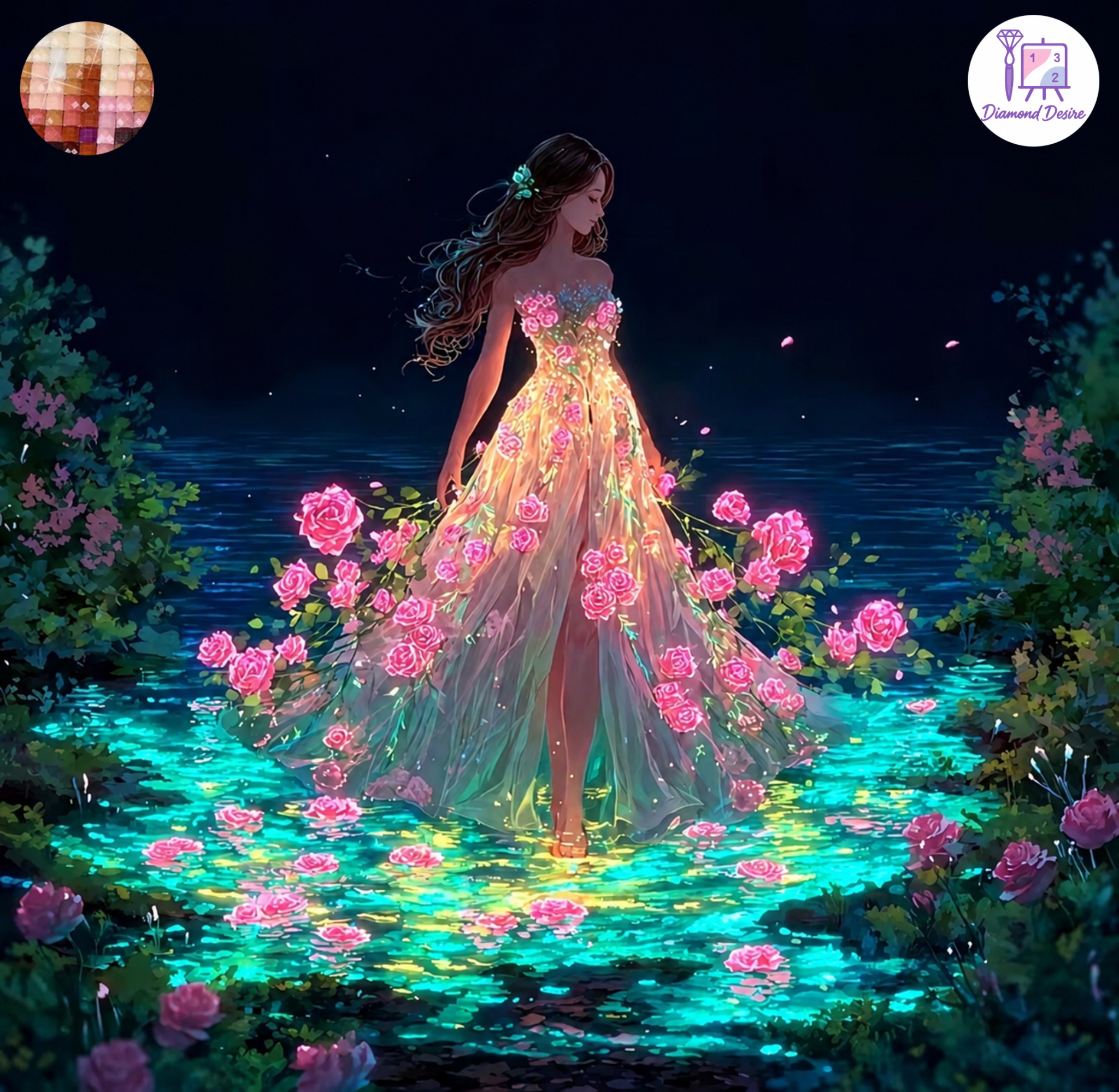 نقاشی الماسی طرح بانوی ساحل سایز 50*50