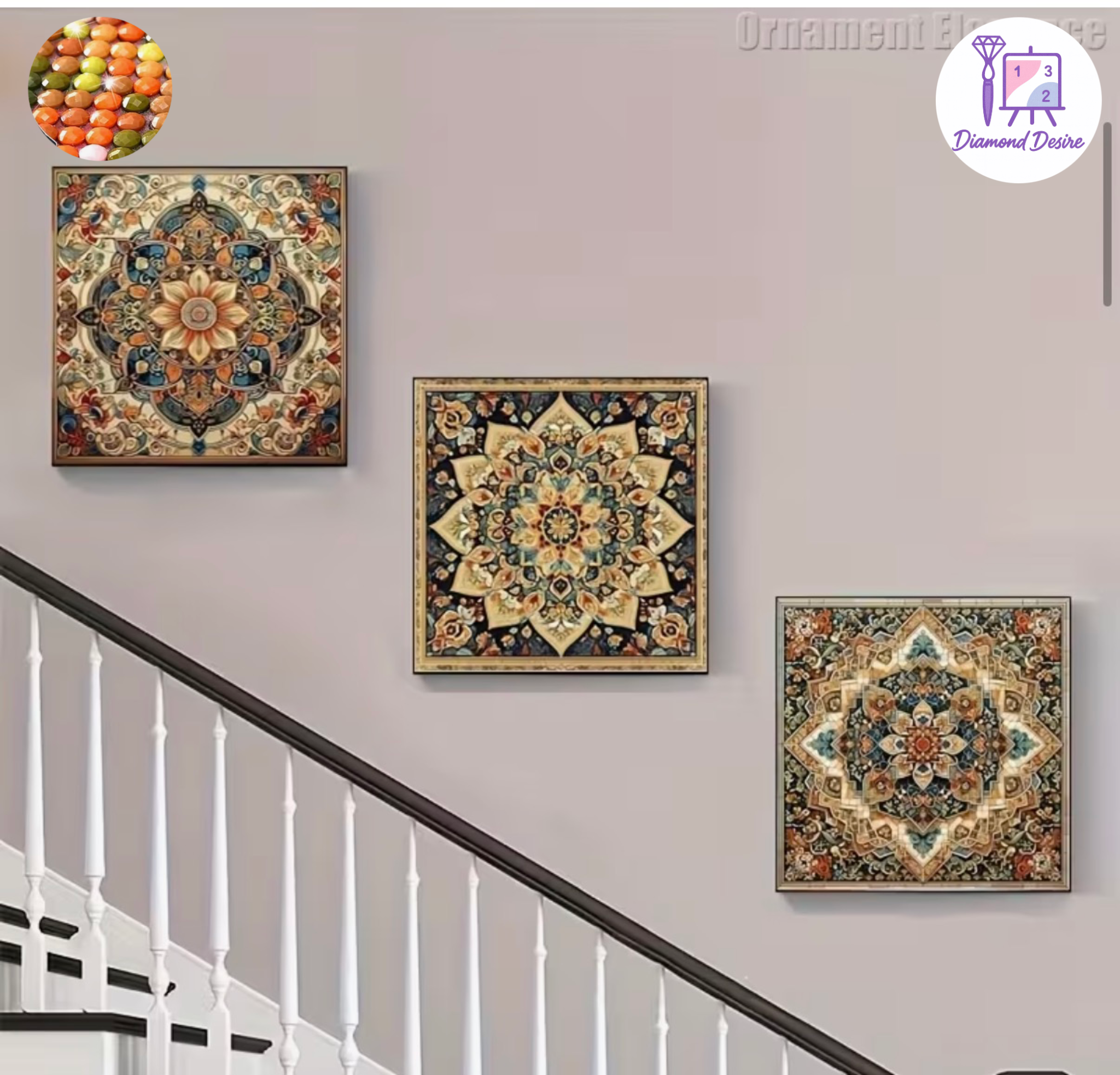 ست ۳ عددی کیت نقاشی الماسی طرح ماندالا سایز ۵۰×۵۰