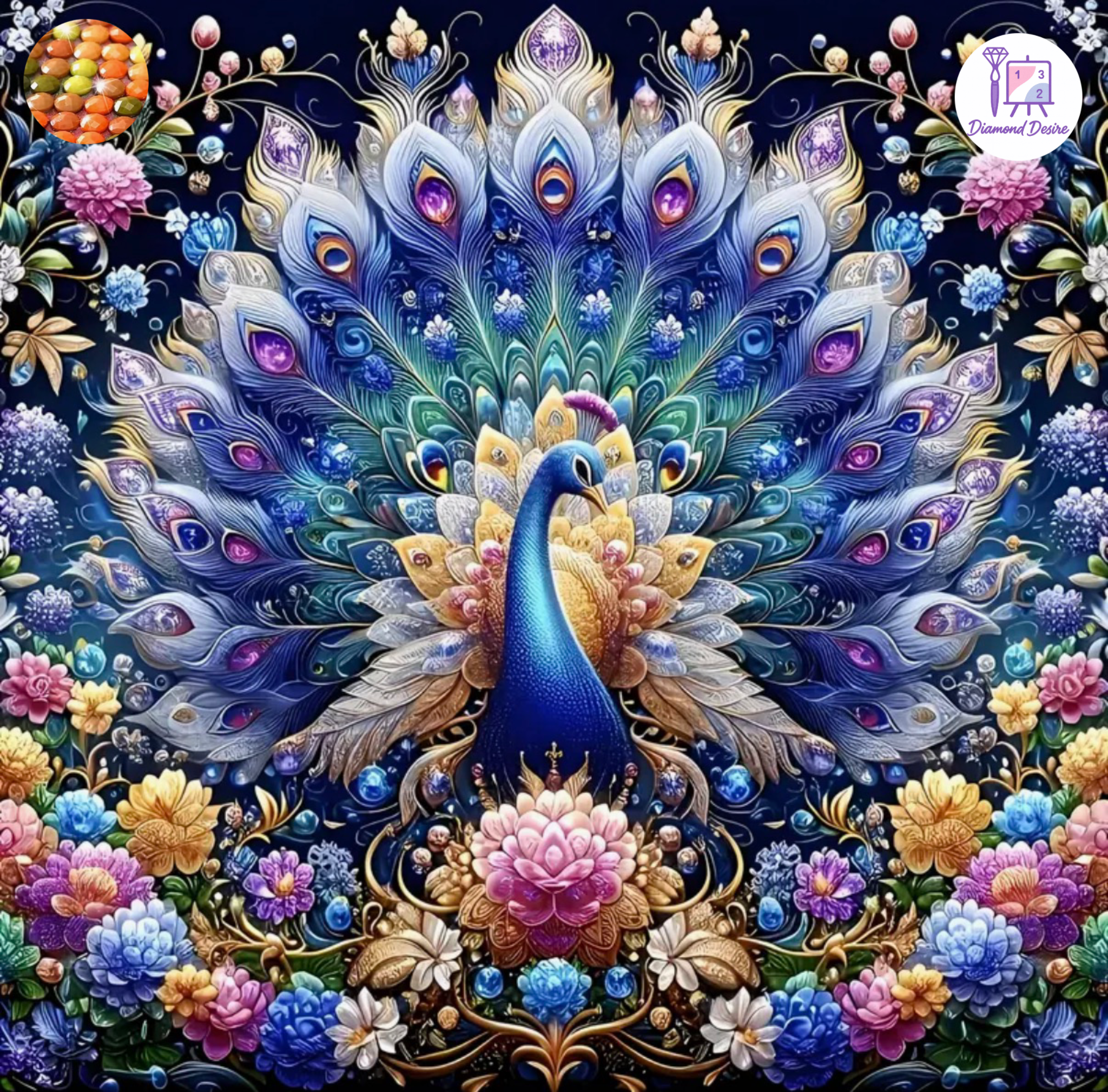 نقاشی الماسی طرح طاووس سلطنتی سایز 30*30