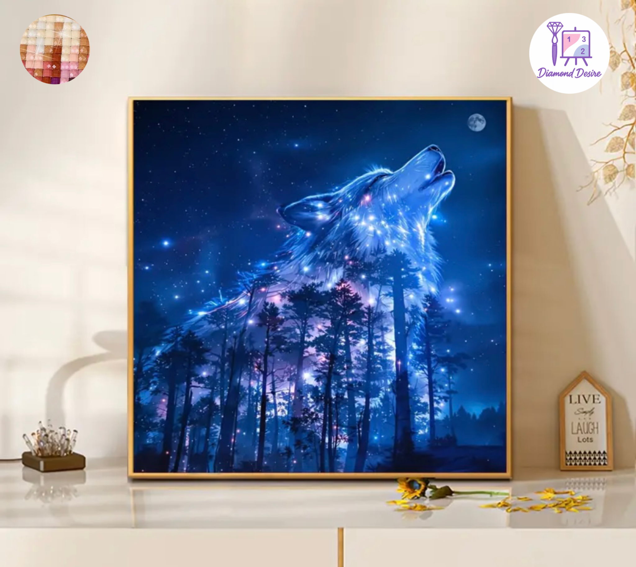 نقاشی الماسی طرح گرگ شب سایز 40*40