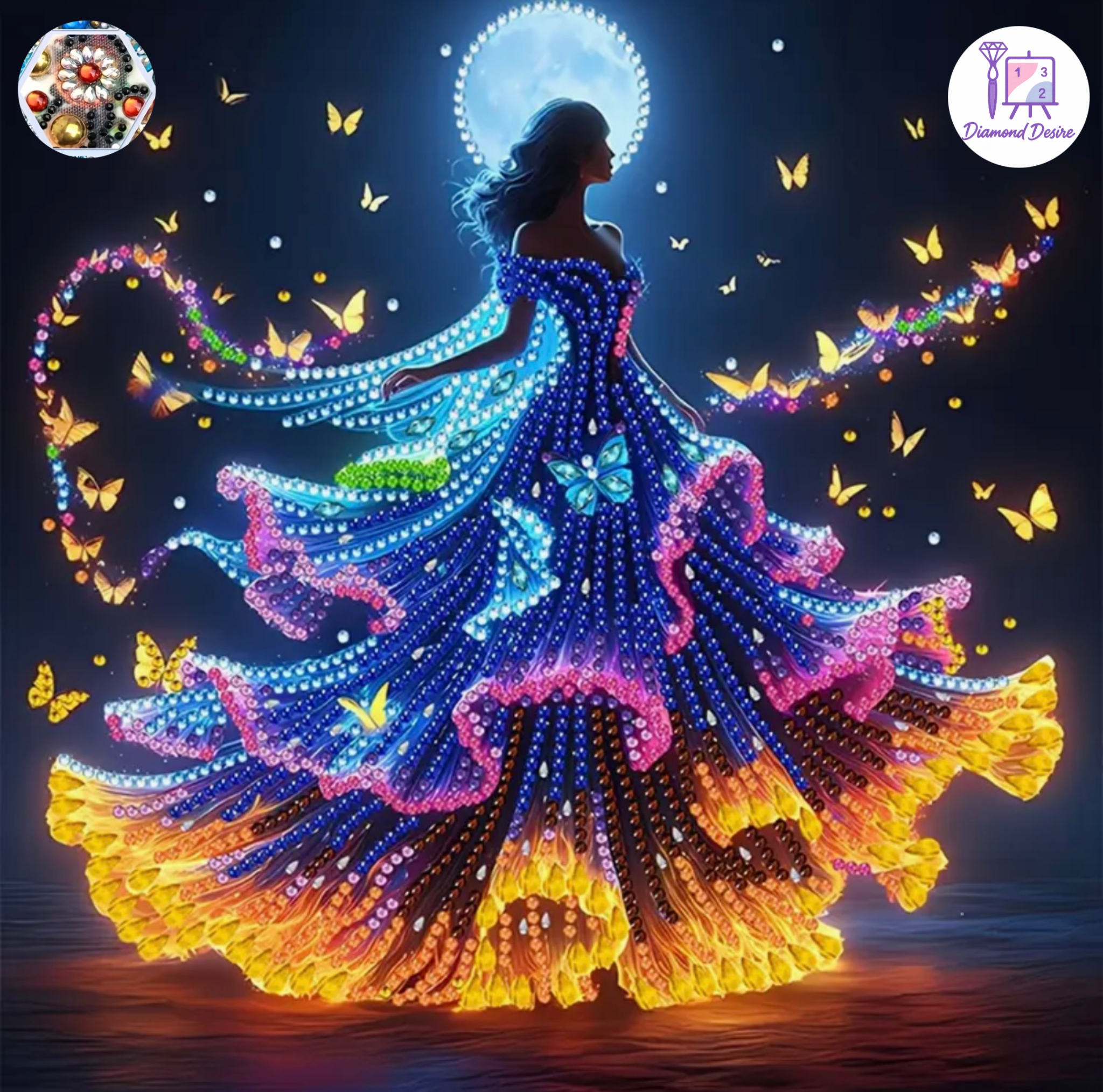 نقاشی الماسی طرح بانوی پروانه سایز 30*30