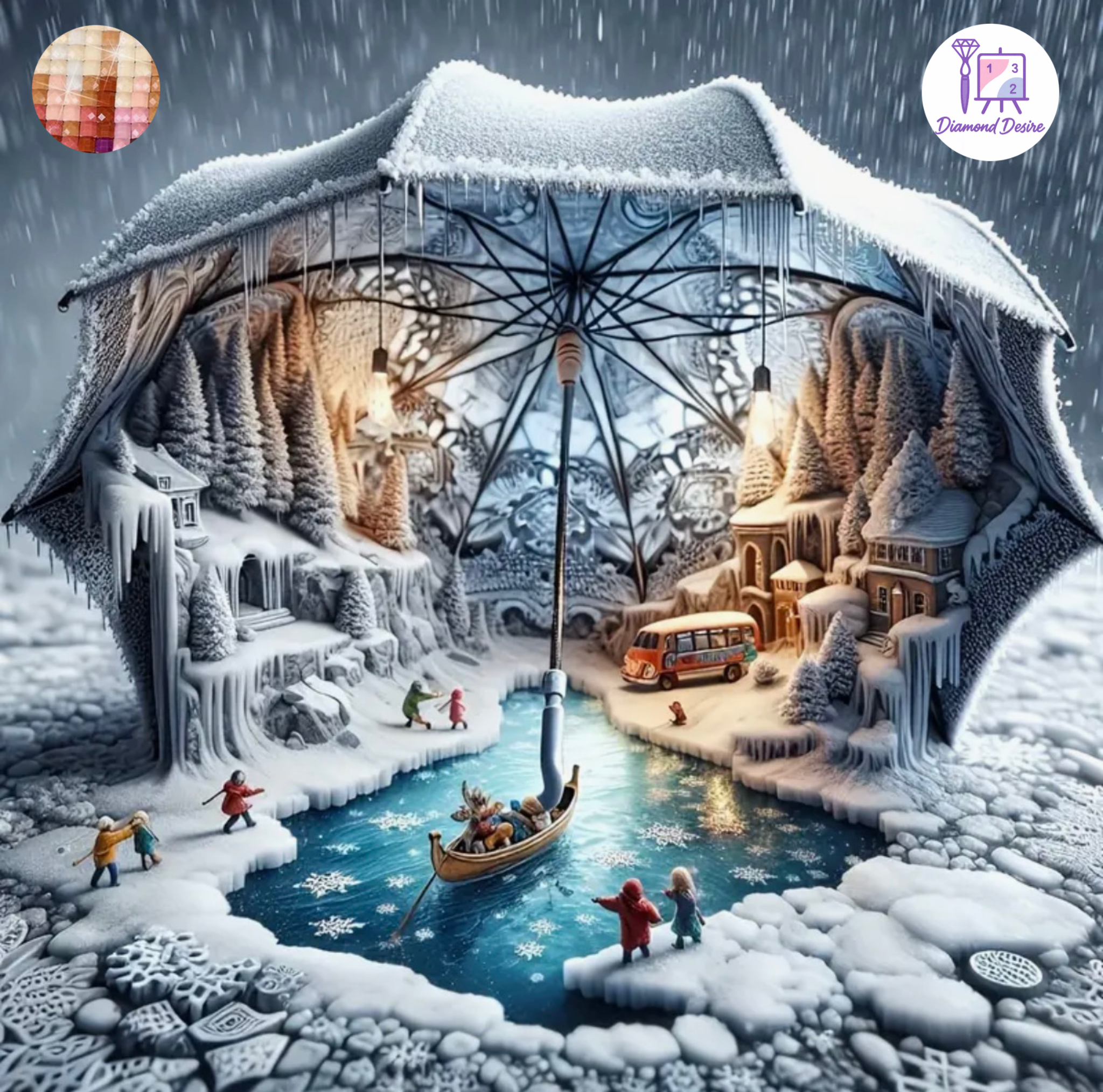 نقاشی الماسی طرح زمستون سایز 30*30