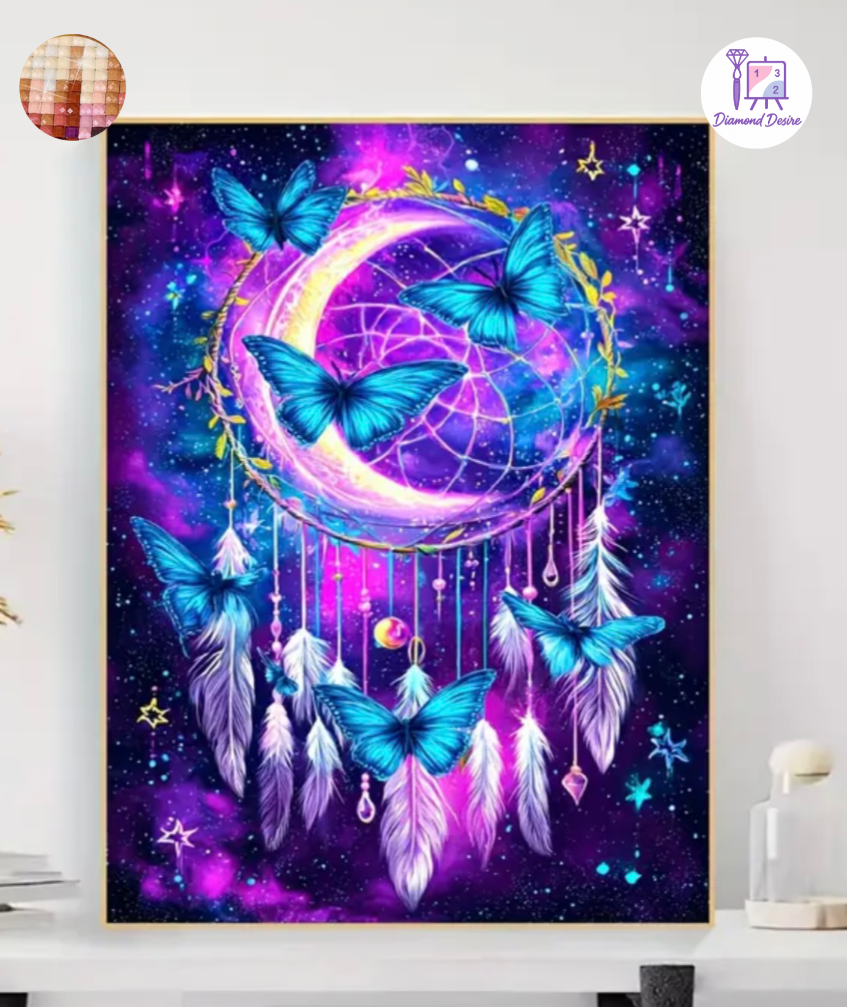 نقاشی الماسی طرح ماه و پروانه سایز 40*30