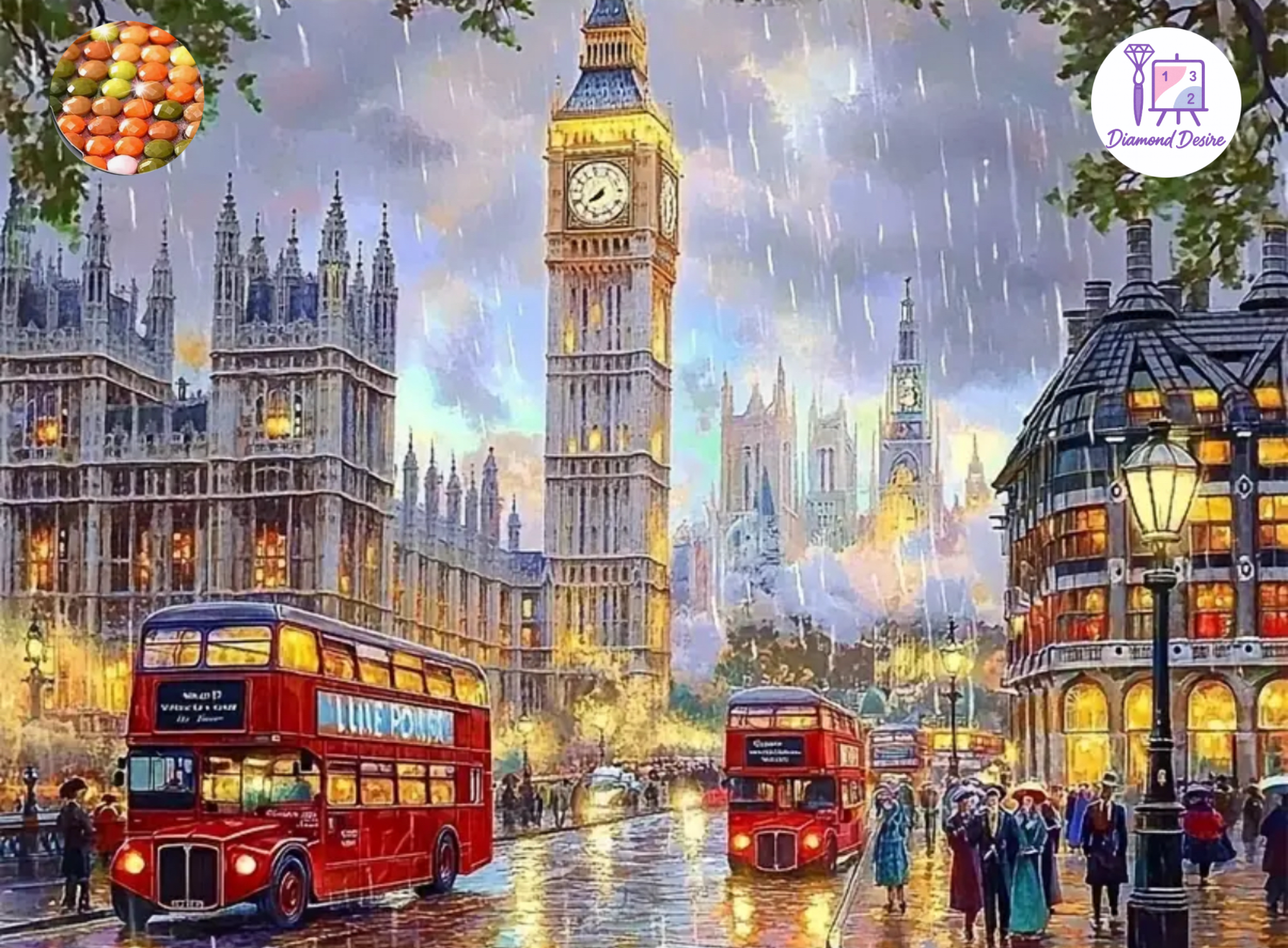 نقاشی الماسی طرح اتوبوس لندن 40*30