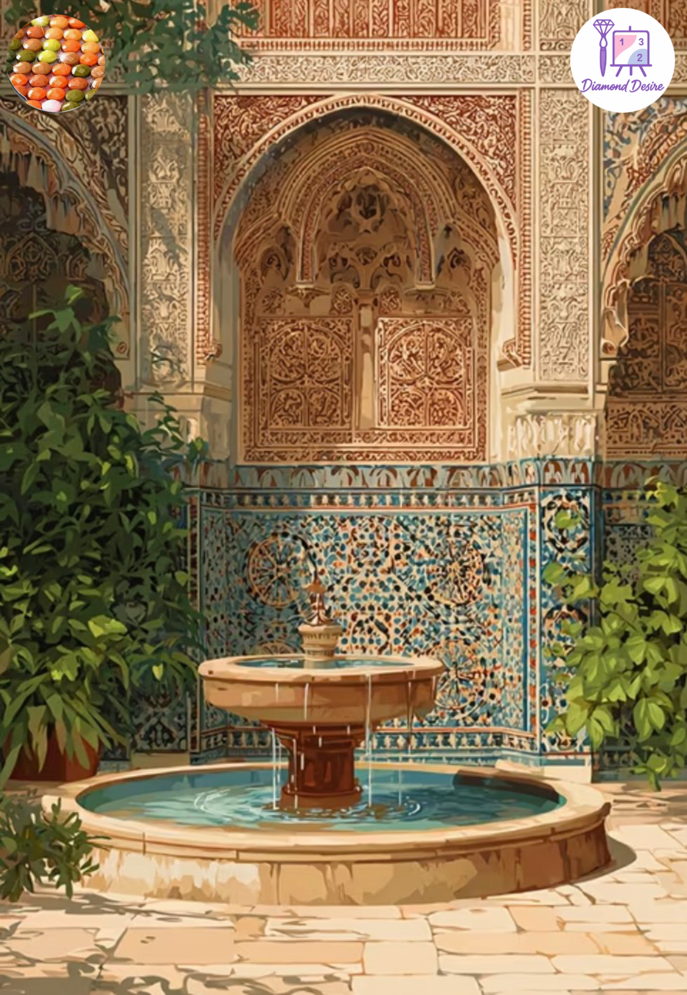 نقاشی الماسی طرح حوض ایرانی سایز 25*20