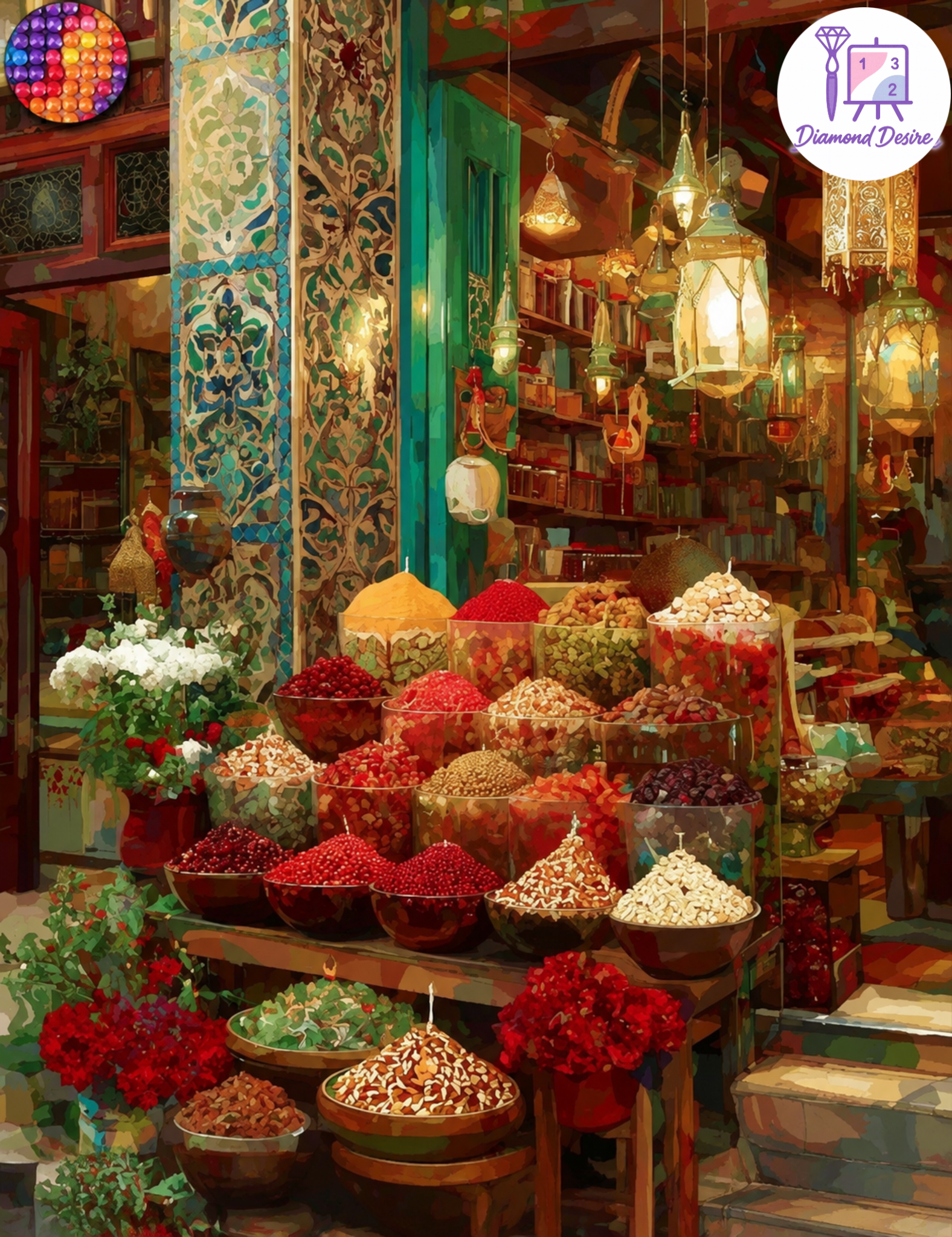 نقاشی الماسی طرح بازار ادویه سایز 40*30