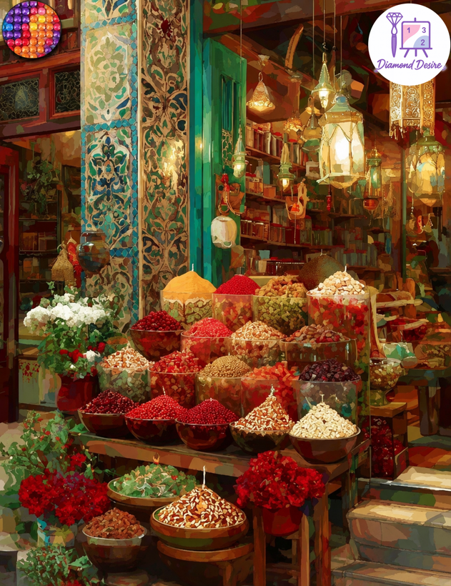 نقاشی الماسی طرح بازار ادویه سایز 40*30