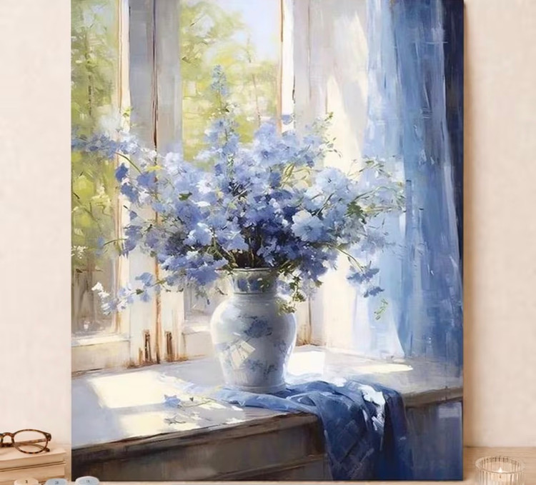 نقاشی با اعداد طرح گلدان ابی سایز 50*40