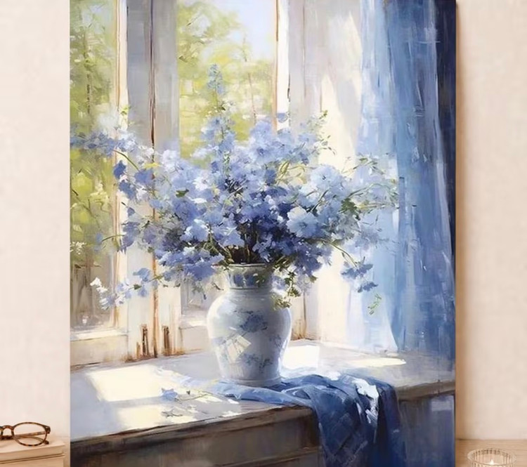 نقاشی با اعداد طرح گلدان ابی سایز 50*40