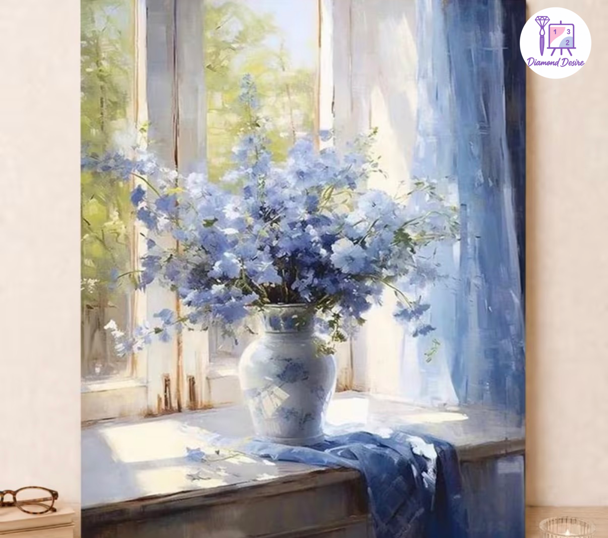 نقاشی با اعداد طرح گلدان ابی سایز 50*40