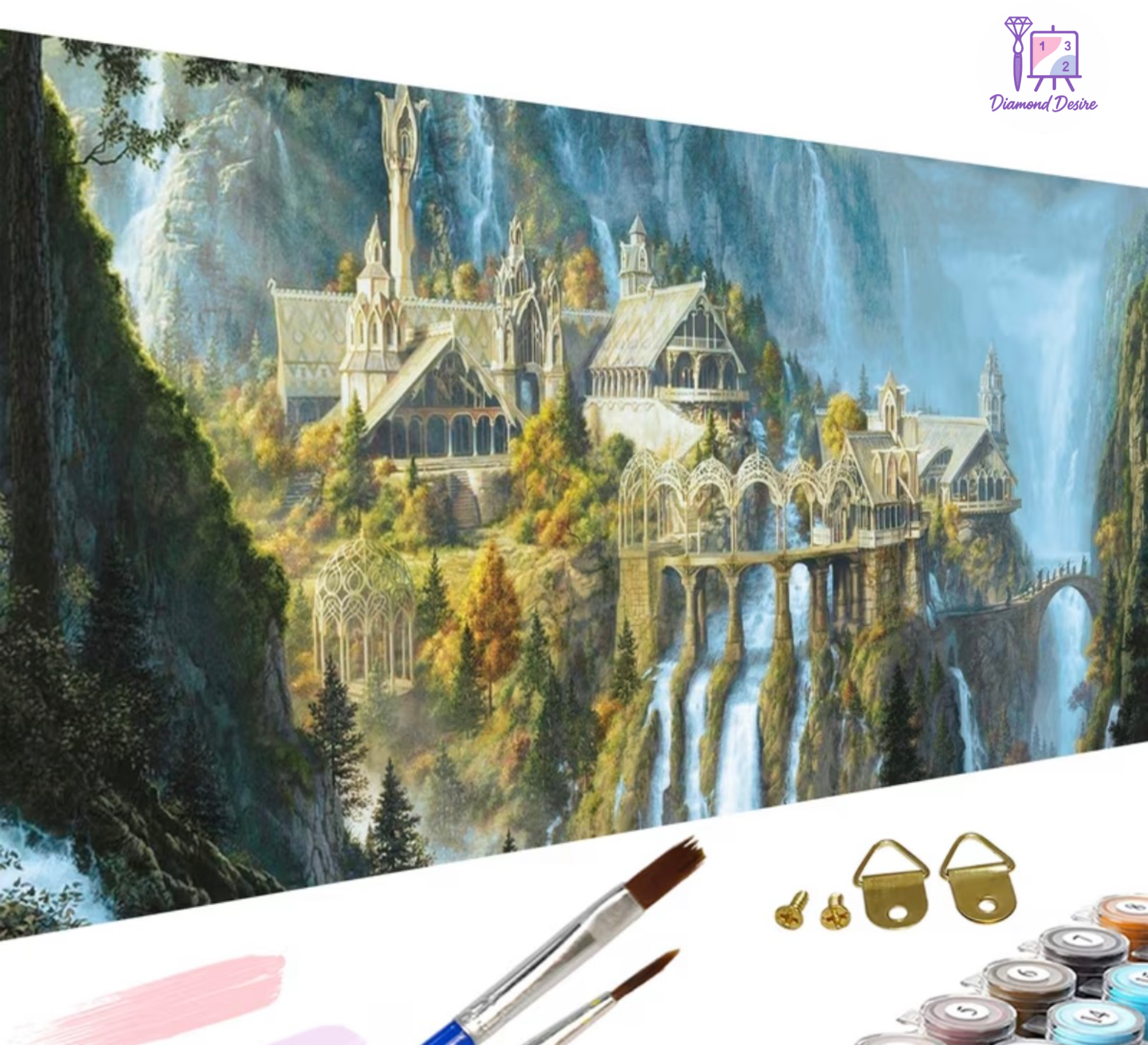 نقاشی با اعداد طرح شهر رویایی و آبشار سایز 90*40