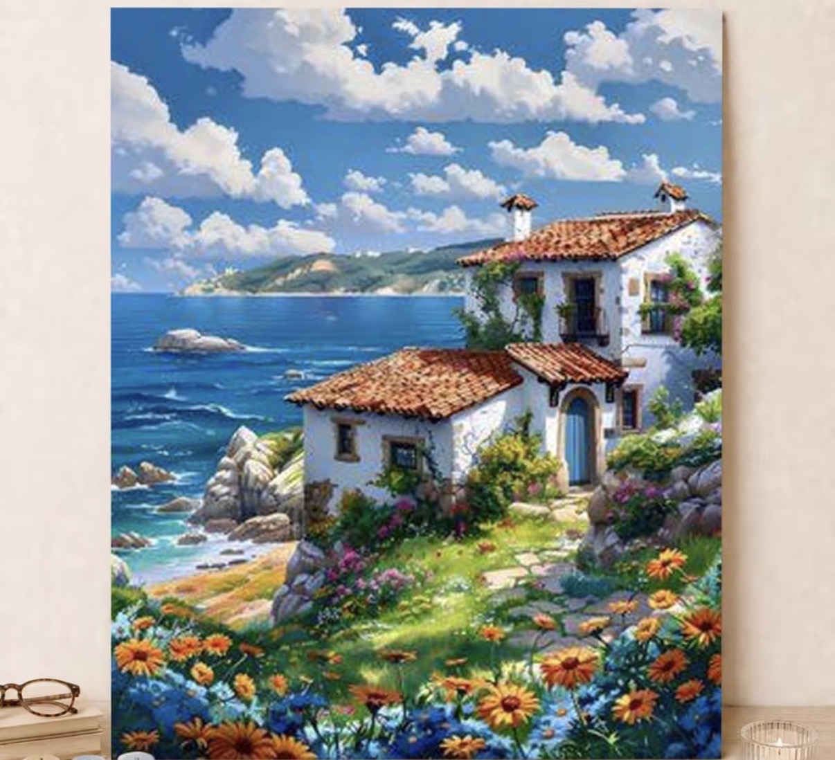 نقاشی. با اعداد طرح خانه ساحلی سایز 50*40