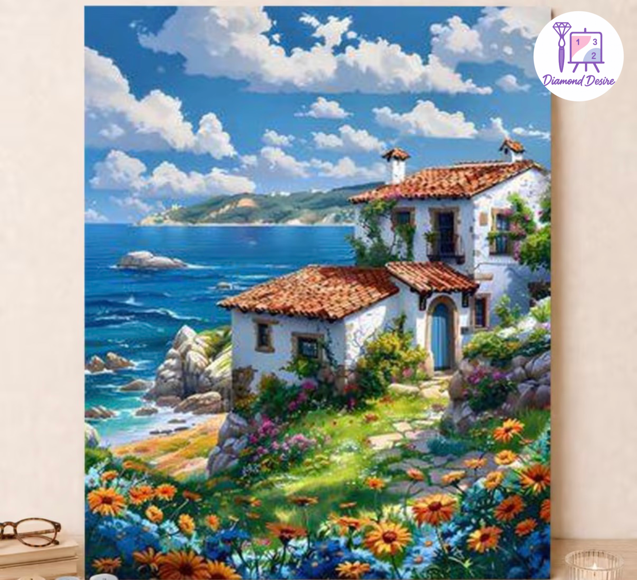 نقاشی. با اعداد طرح خانه ساحلی سایز 50*40