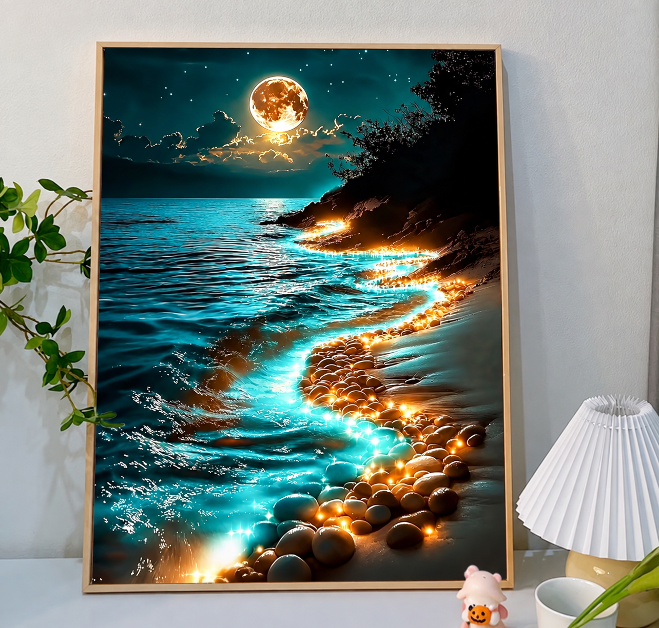 نقاشی با اعداد طرح ساحل مهتابی سایز 50*40