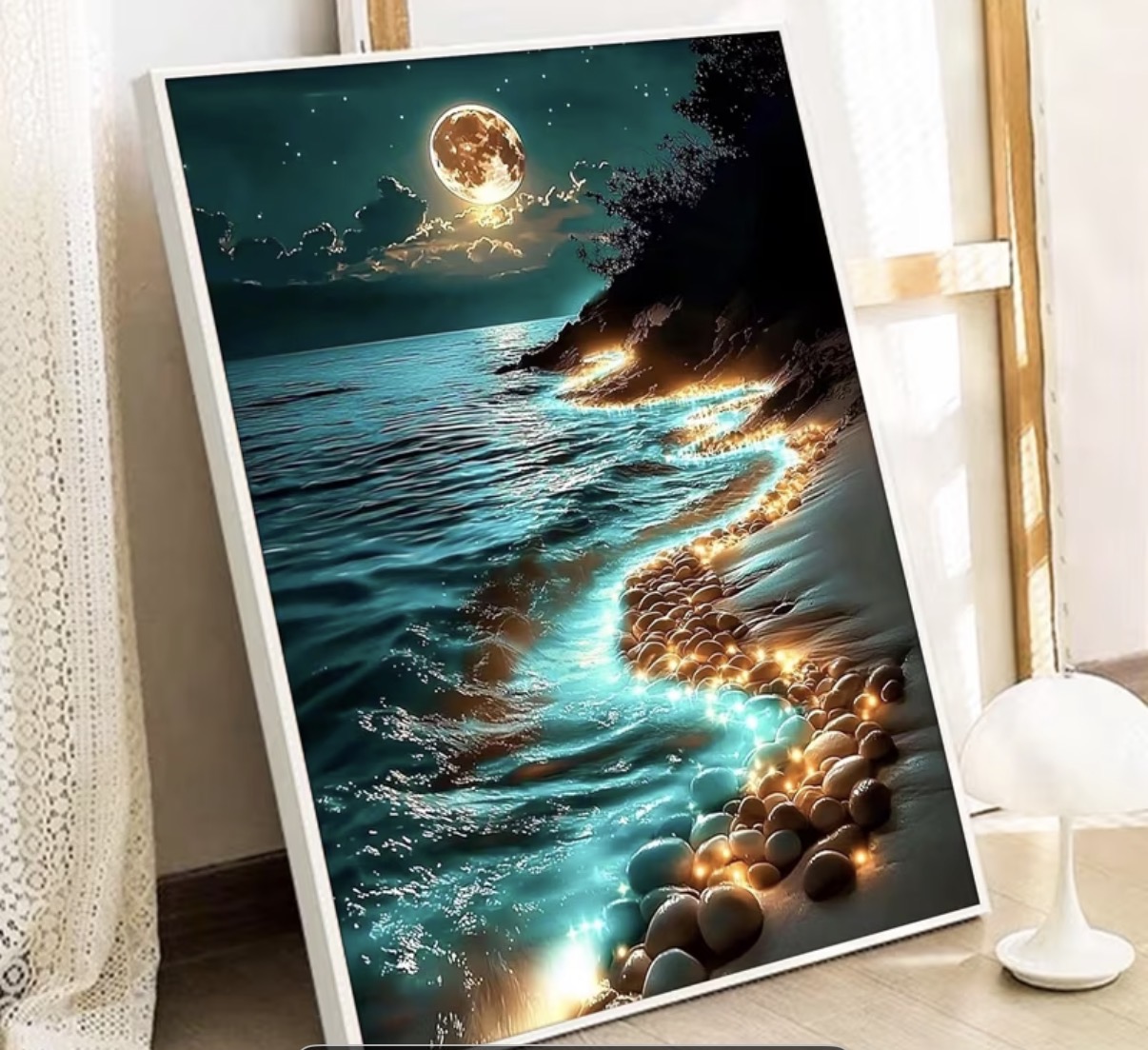 نقاشی با اعداد طرح ساحل مهتابی سایز 50*40