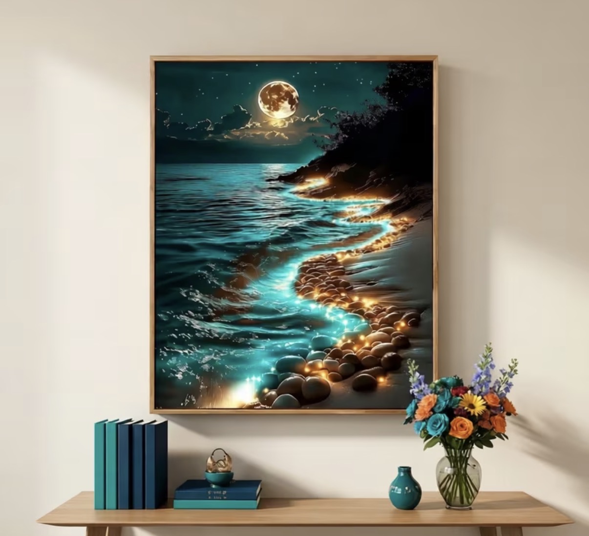 نقاشی با اعداد طرح ساحل مهتابی سایز 50*40