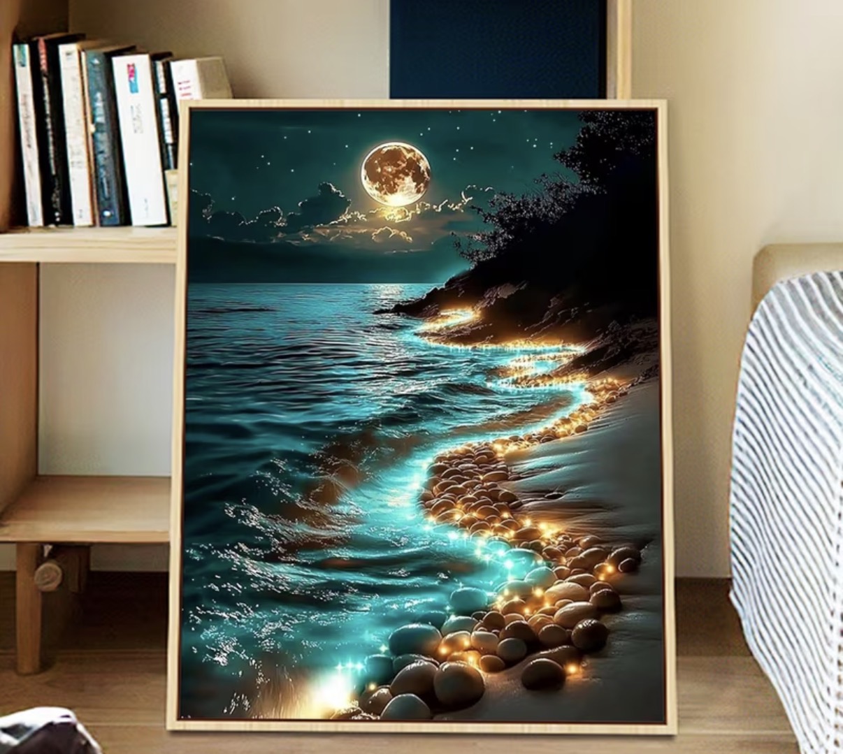 نقاشی با اعداد طرح ساحل مهتابی سایز 50*40