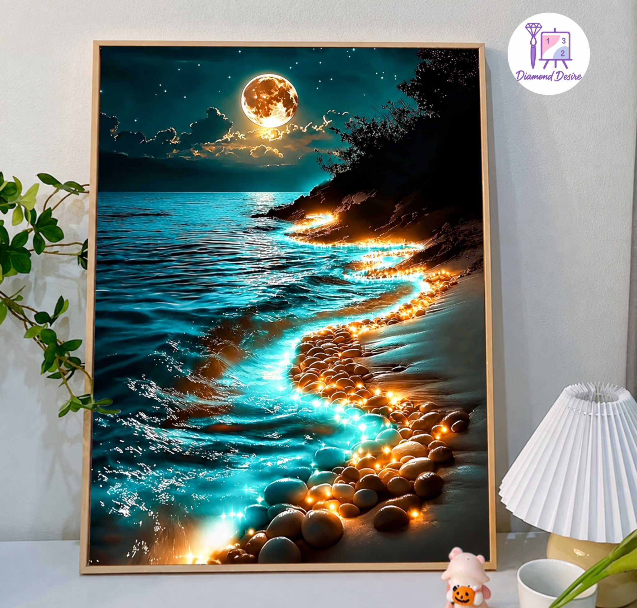 نقاشی با اعداد طرح ساحل مهتابی سایز 50*40