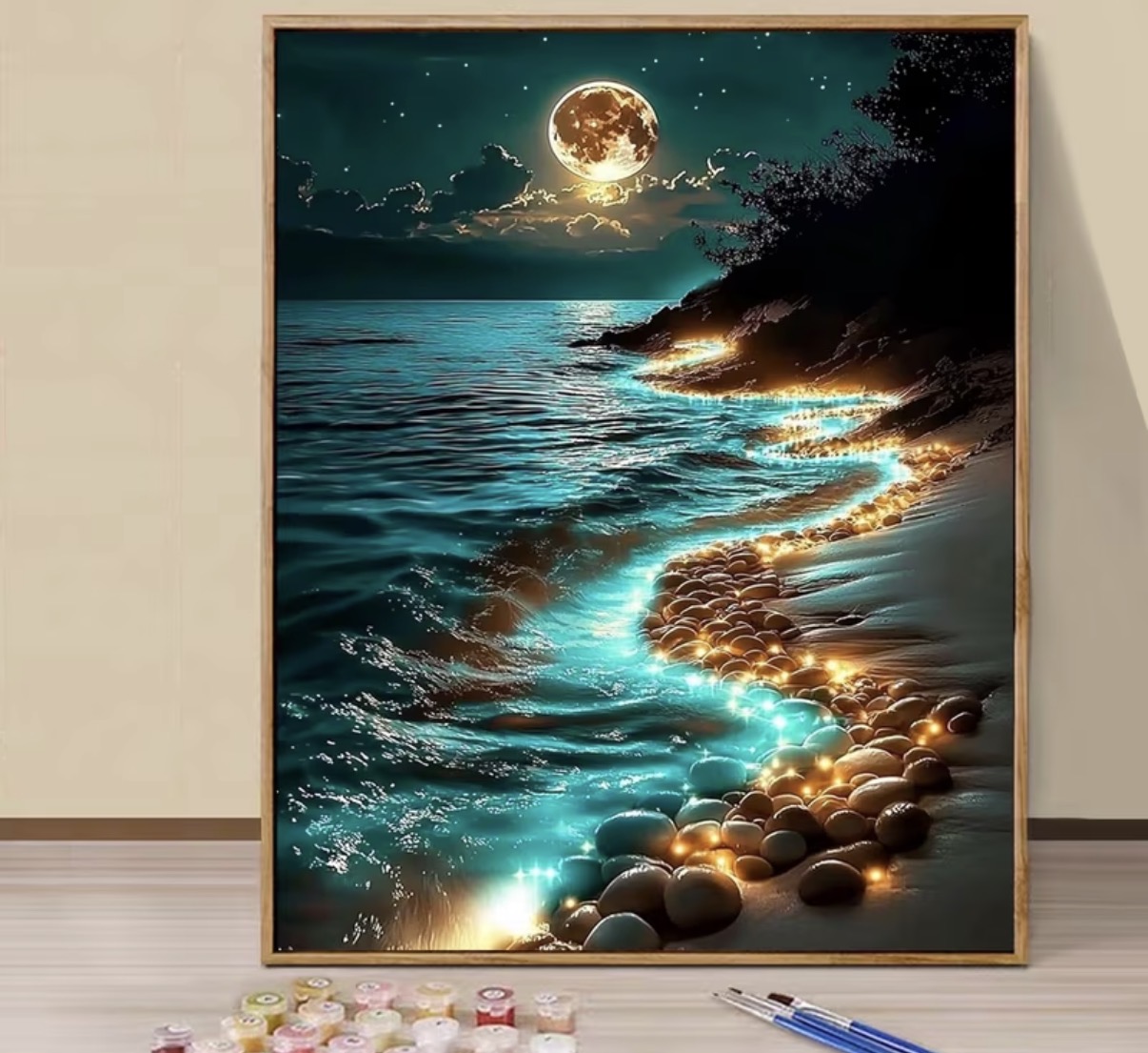 نقاشی با اعداد طرح ساحل مهتابی سایز 50*40