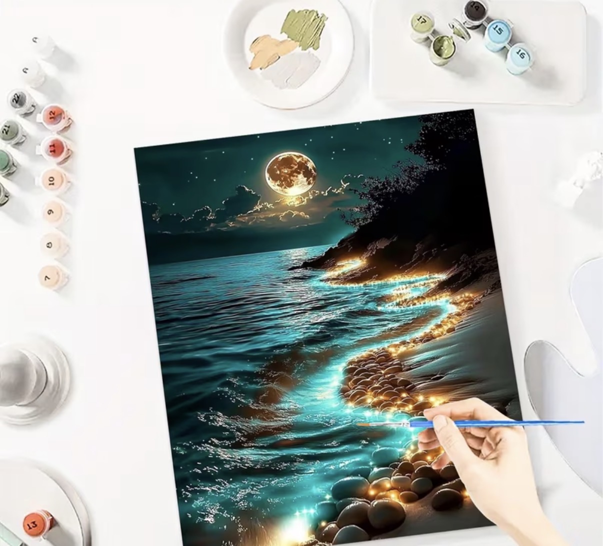 نقاشی با اعداد طرح ساحل مهتابی سایز 50*40