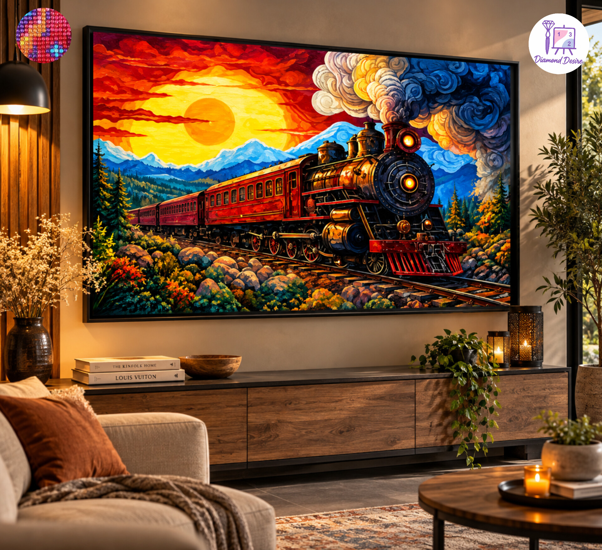 نقاشی الماسی طرح قطار بخار سایز 50*40