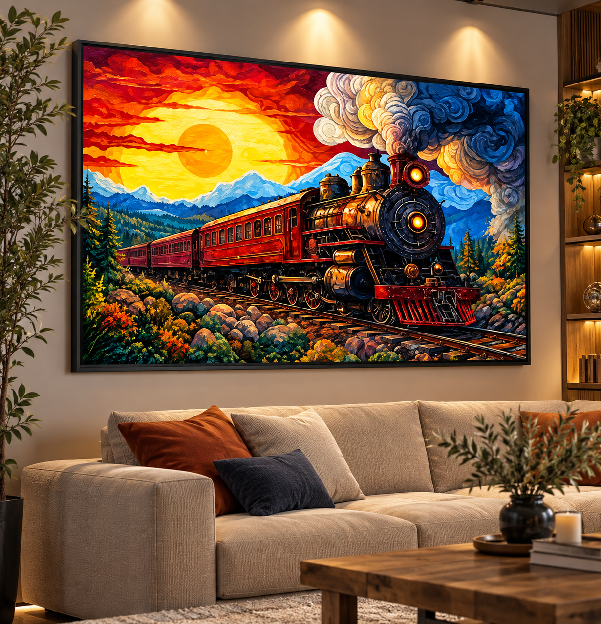 نقاشی الماسی طرح قطار بخار سایز 50*40