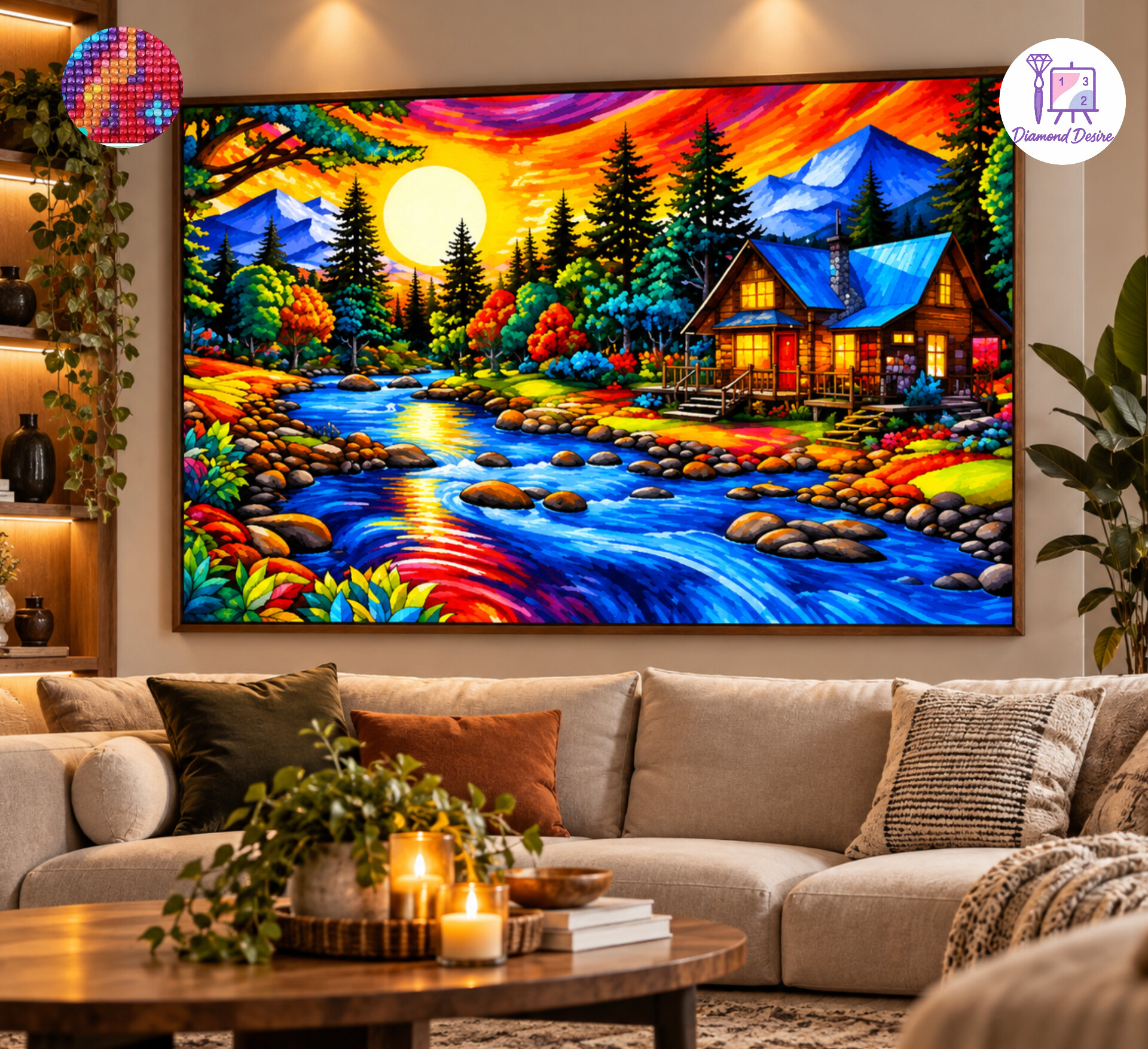 نقاشی الماسی طرح کلبه سایز 50*40